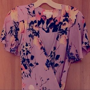 New York & Company size S Tall lavender flowing floral maxi wrap dress